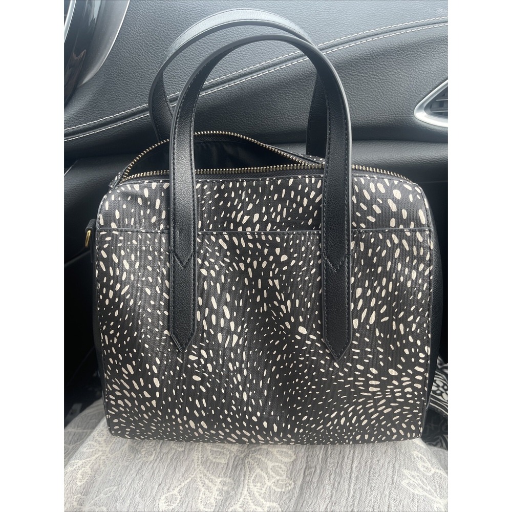 Fossil Sydney Crossbody Satchel Black Cheetah Sample Handbag Excellent